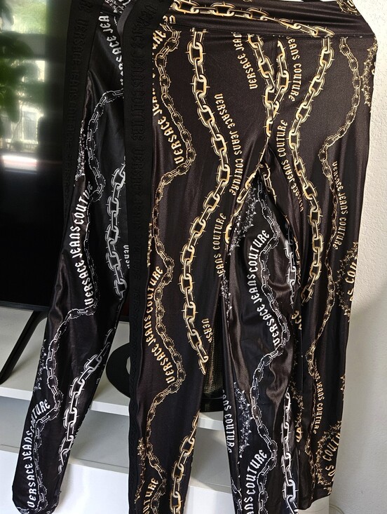 Versace Jeans Collection Pants - Versace Leggings Two Pairw/Gold & Silver Chain Motif Sz 6 Versace Jeans Couture